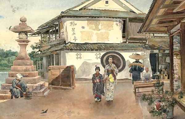 Walking home, an afternoon in a Japanese village Oil Painting - Charles Edwin Fripp