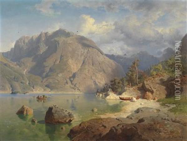 Mountain Lake Oil Painting - August Wilhelm Leu