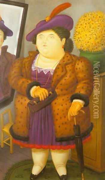 Woman With a Fur Coat 1990 Oil Painting - Fernando Botero
