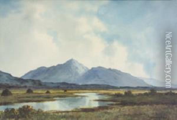 West Of Ireland Lake And Mountain Landscape Oil Painting - Douglas Alexander