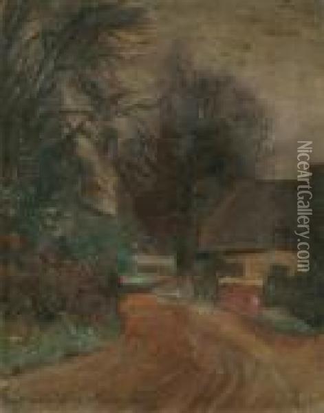 A Village,possibly Hurstbourne Tarrant Oil Painting - Anna Massey Lea Merritt