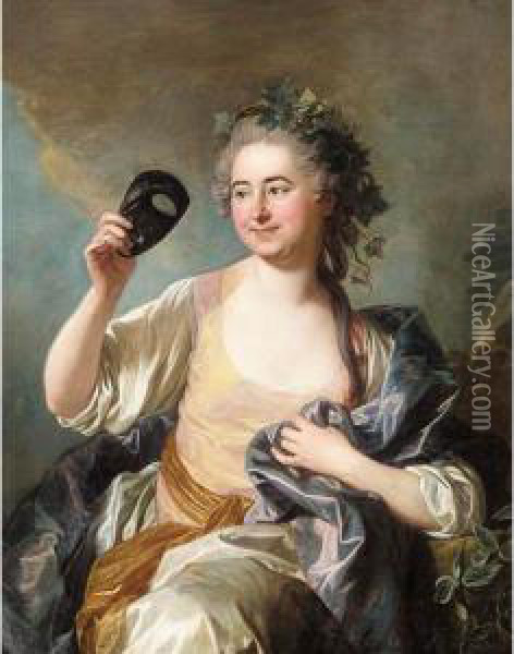 Portrait Of Francoise Laurette 
Randon De Malboisiere, Nee Piquefeu (1722-89) As Thalia, Muse Of Comedy Oil Painting - Louis-Michel Van Loo