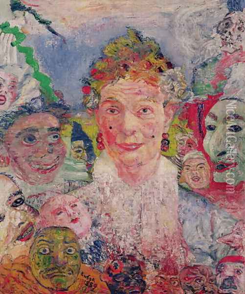 Old Woman with Masks, 1889 Oil Painting - James Ensor