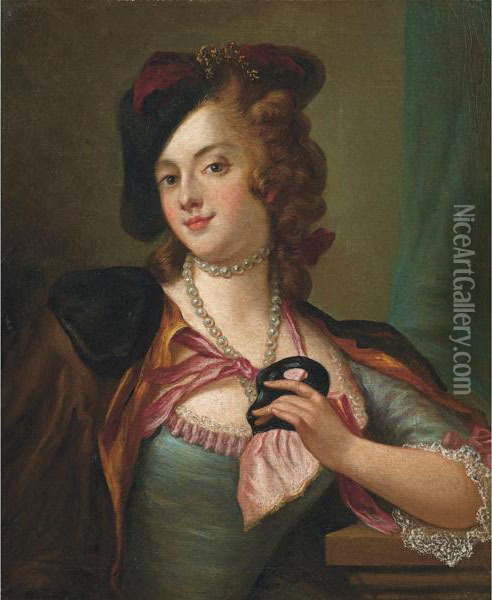 Ritratto Di Giovinetta Con Maschera E Cappello Oil Painting - Pietro Antonio Rotari