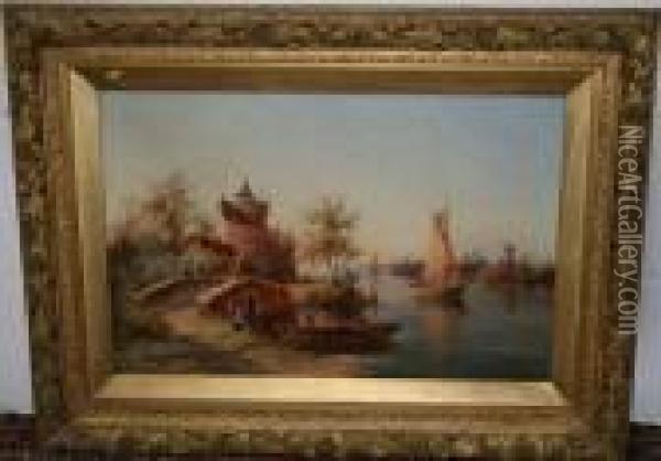 River View Entitled On Reverse The Toll House Oil Painting - William Raymond Dommersen