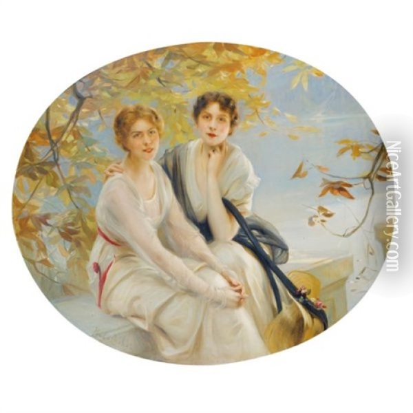 Portrait De Deux Jeunes Femmes Oil Painting - Paul Emile Chabas