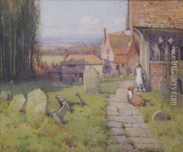 An Oldchurchyard In Sussex, Possibly Billingshurst Oil Painting - Mary S. Hagarty
