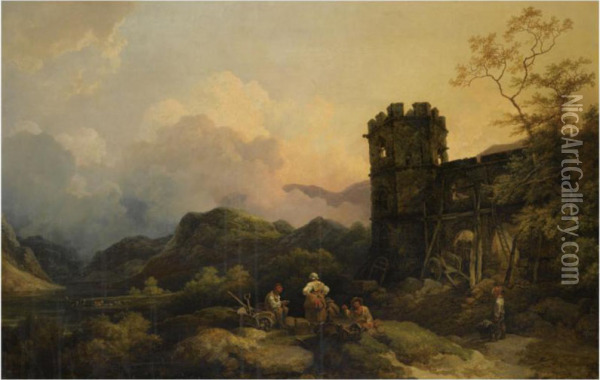 A Landscape With Ruined Tower Oil Painting - Loutherbourg, Philippe de