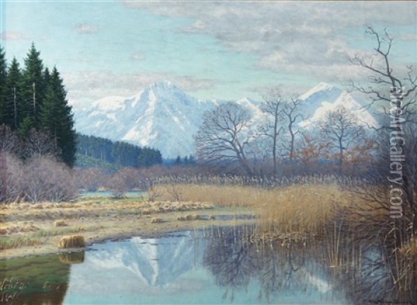 Landscape In The Alpine Foothills Oil Painting - Fritz Mueller-Landeck