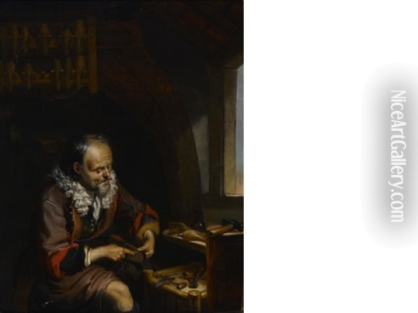 The Cobbler Oil Painting - Dominicus van Tol