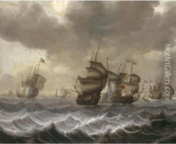 A Naval Engagement Oil Painting - Pieter Jansz. Coopse