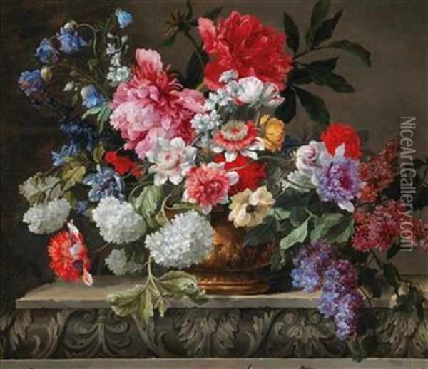 A Still Life With Roses Oil Painting - Nicolas Baudesson