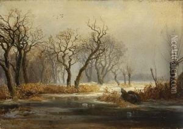 Winterlandschaft Oil Painting - August Albert Zimmermann