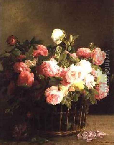 Basket of Flowers Oil Painting - Hans Looscher