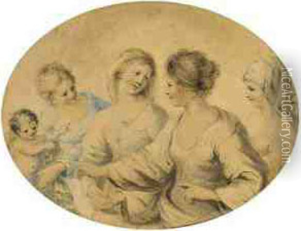 Four Female Figures With A Small Child Oil Painting - Giovanni Batista Cipriani