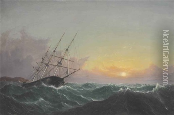 A Storm, Breaking Away, Vessel Slipping Her Cable Oil Painting - Fitz Henry Lane