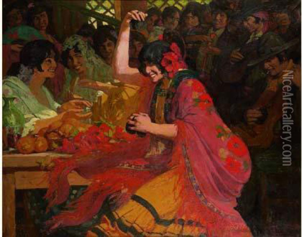 Les Danseurs De Flamenco Oil Painting - Ernest Azema