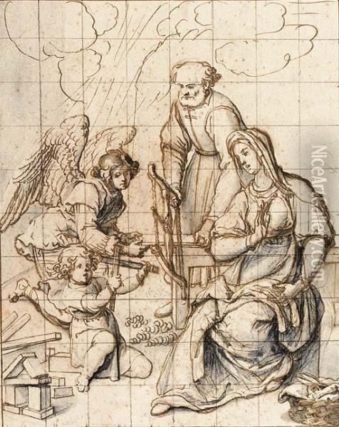 The Holy Family In The Carpenter's Shop Attended By An Angel Oil Painting - Sigismondo Coccapani