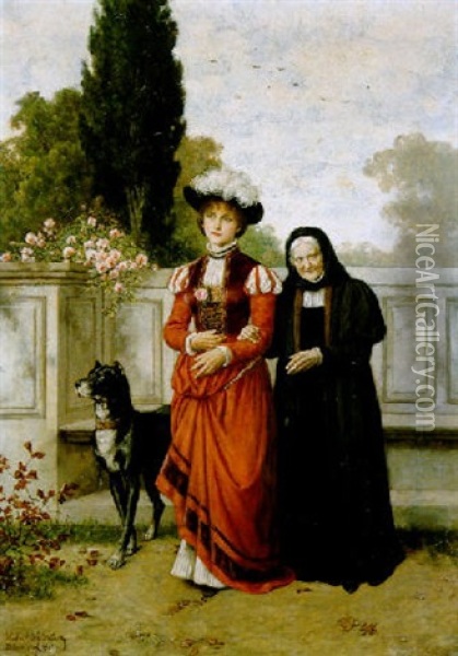 Grossmutter Und Enkelin Oil Painting - Hubert Salentin