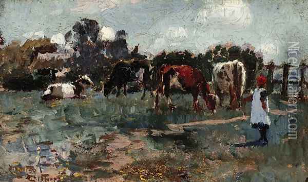 Minding the Cows Oil Painting - Walter Withers