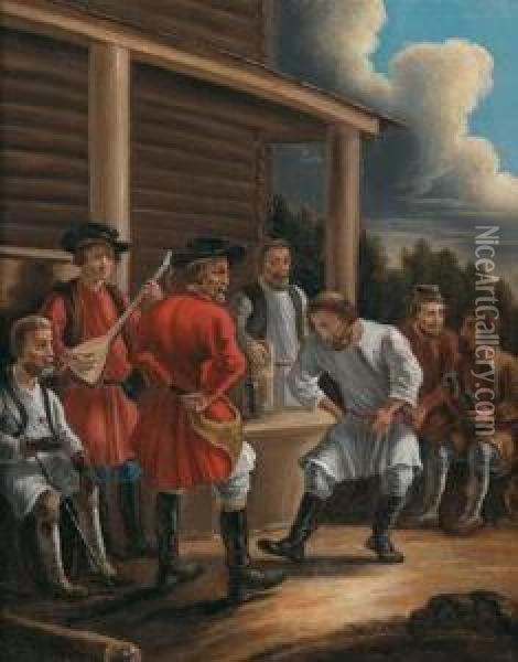 Russian Peasants Dancing Oil Painting - Alexander Ossipovitch Orlovsky