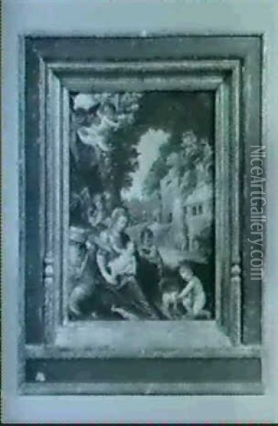 Madonna Mit Kind Und Adorierenden Engeln Oil Painting - Hendrik van Balen the Elder