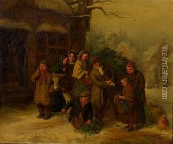 The Holly Cart Oil Painting - Edward Charles Barnes