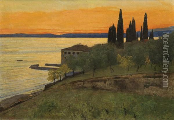 Autumn Evening At Lago Di Garda (san Vigilio) Oil Painting - Curt Agthe