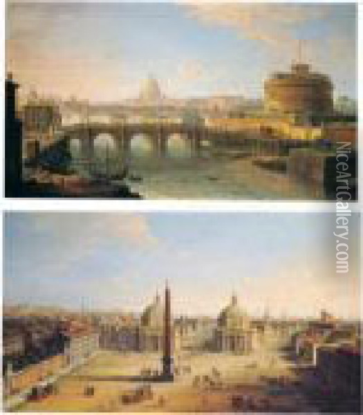 Rome, A View Of The Piazza Del Popolo Oil Painting - Antonio Joli