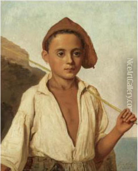 En Fiskerdreng Fra Capri (a Capri Fisherman) Oil Painting - Christen Kobke