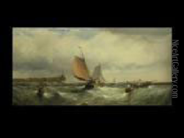 Fischerboote Vor Der Kuste Oil Painting - William A. Thornley Or Thornber