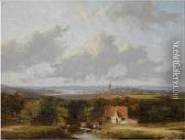 A Panoramic Landscape Oil Painting - Jan Evert Morel