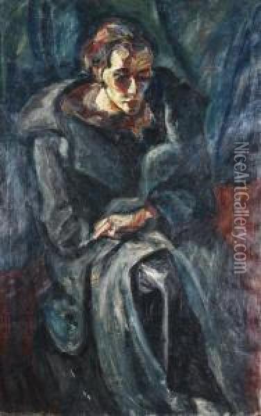 Dame In Blauem Mantel Oil Painting - Albert Schiestl-Arding