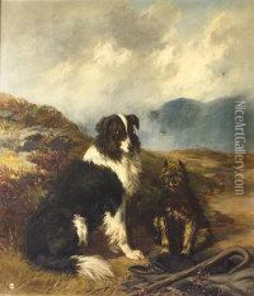 Sheepdog And Terrier Oil Painting - Alfred Grey