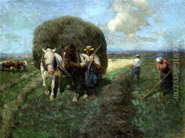 Heuernte Am Chiemsee Oil Painting - Franz Roubaud