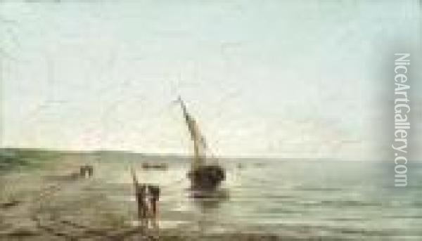 Fisherfolk On Shore
Oil On Canvas Oil Painting - Edward Antoon Portielje