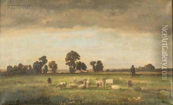 Landscape With A Young Shepherd And His Flock Oil Painting - Richard Henry Fuller