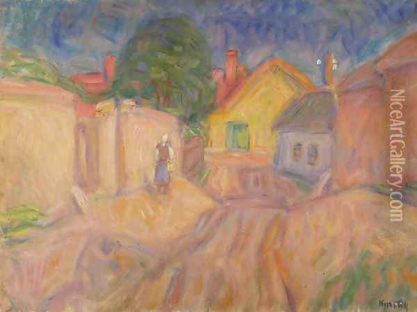 Curved Street at Szentendre 1940s Oil Painting - Janos Kmetty