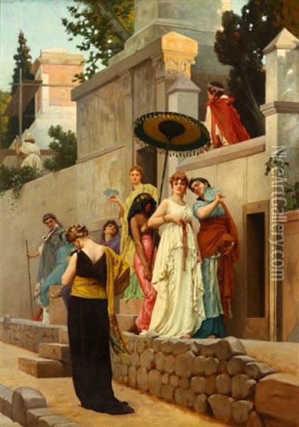 Aristocratic Ladies Promenading At The City Walls Oil Painting - Gustave Clarence Rodolphe Boulanger