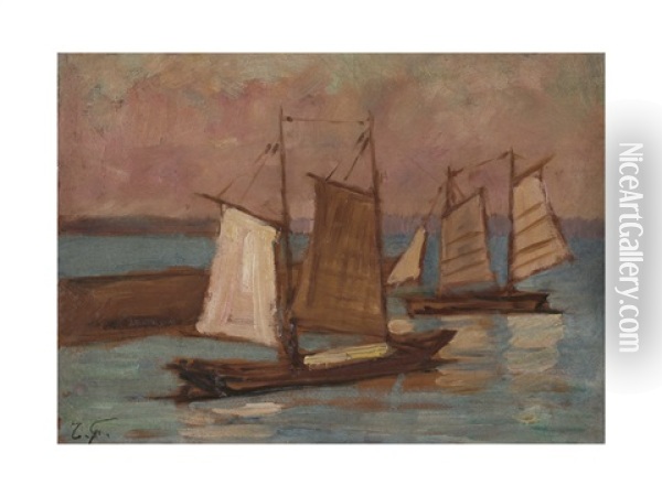 Sailing Oil Painting - Fujishima Takeji