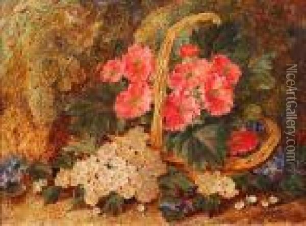 Primula, Apple Blossom And Violets On Abank Oil Painting - Vincent Clare