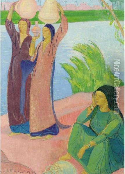 Trois Femmes Au Bord De Fleuve Oil Painting - Emile Bernard