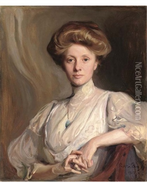 Portrait Of Miss Faith Moore, Seated Oil Painting - Philip Alexius De Laszlo