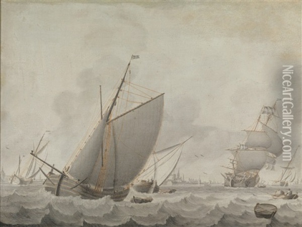 Segelschiffe Auf Bewegter See Oil Painting - Cornelis Bouwmeester