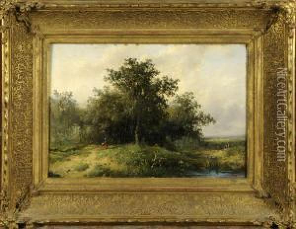 Sous-bois Avec Fermiere Oil Painting - Auguste Morren