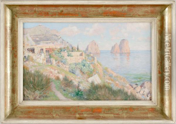 Coastal Scene From Capri Oil Painting - Axel Lindman