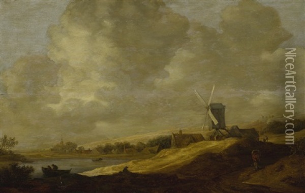 A Landscape With A Windmill Near An Estuary Oil Painting - Jan Josefsz. van Goyen