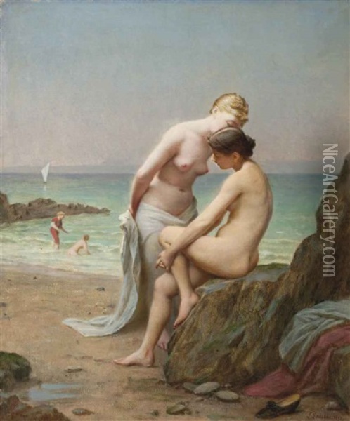Secrets On The Shore Oil Painting - Jacques Joseph Leopold Loustau