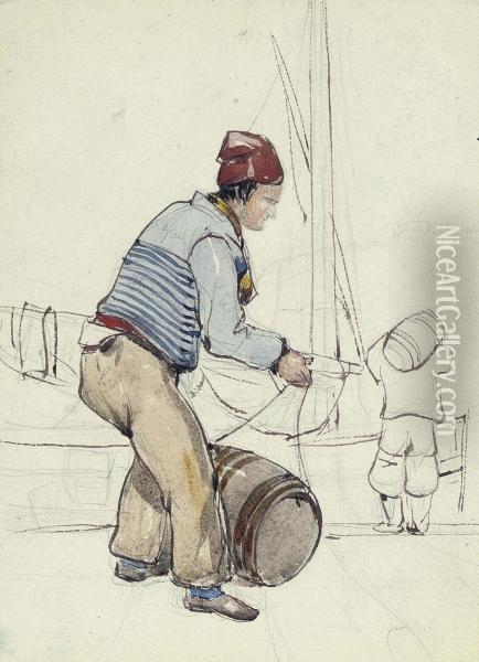 Study Of Sailors Loading Barrels Oil Painting - Joshua Cristall