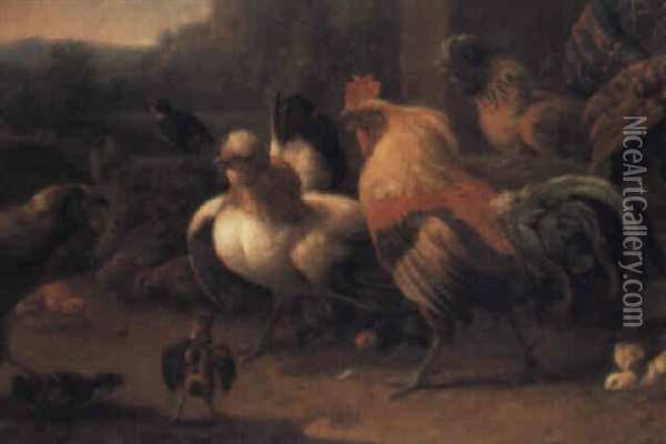 Aves En Un Paisaje Oil Painting - Melchior de Hondecoeter